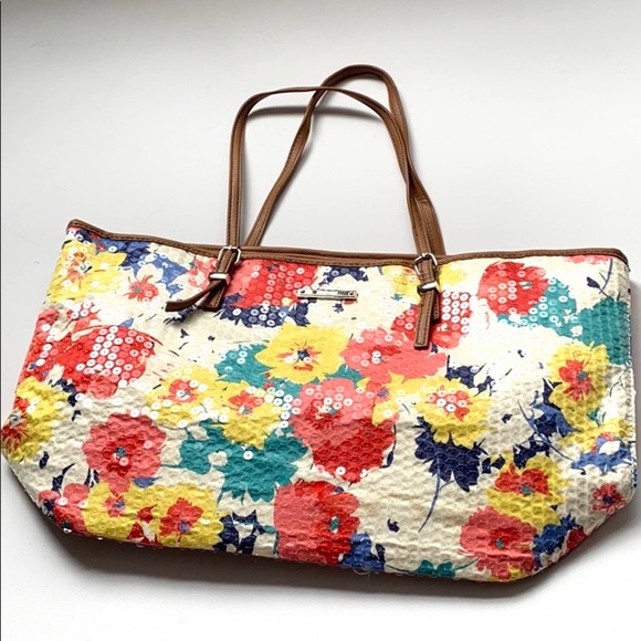 One Nine West "It Girl" Floral Blue Tote - Picture 10 of 12